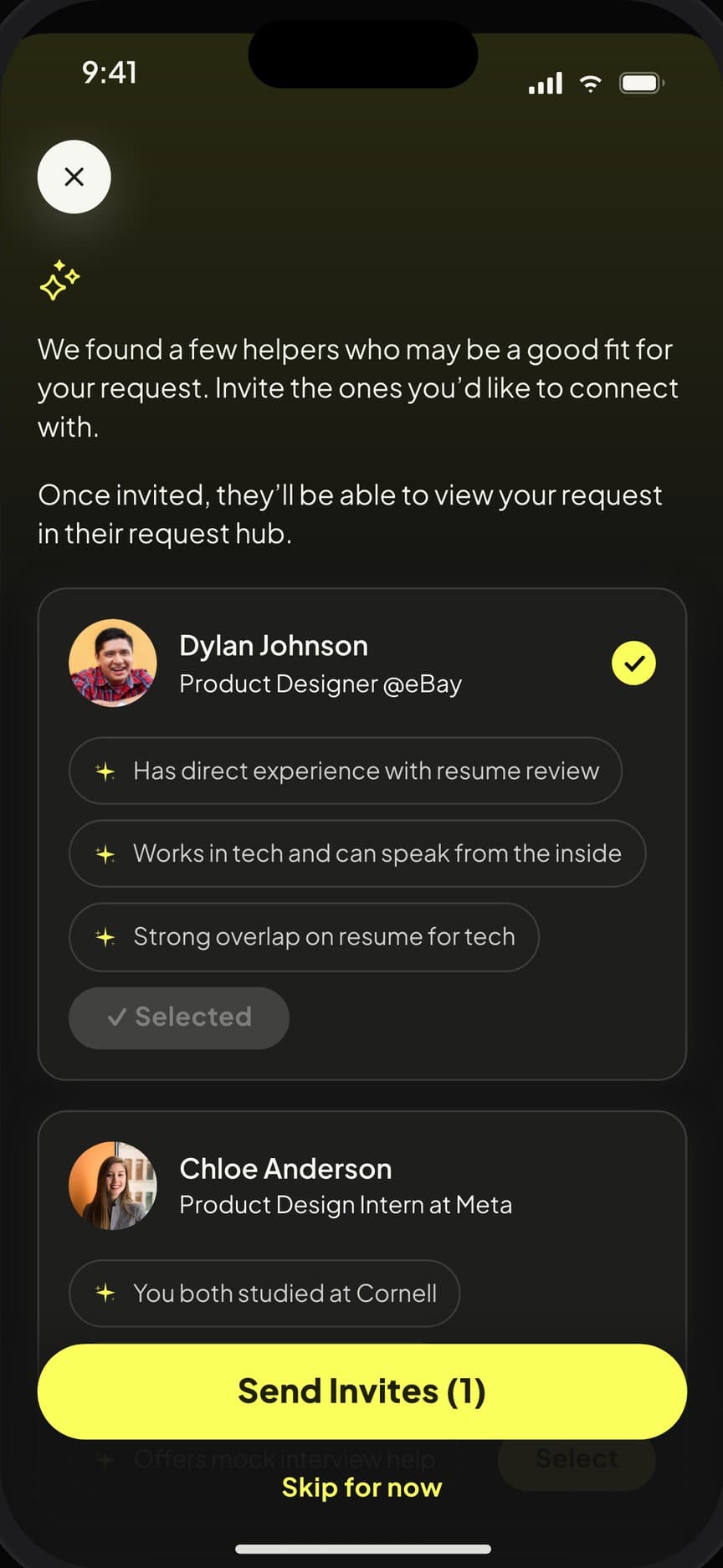 Helpers selected, Send Invites enabled